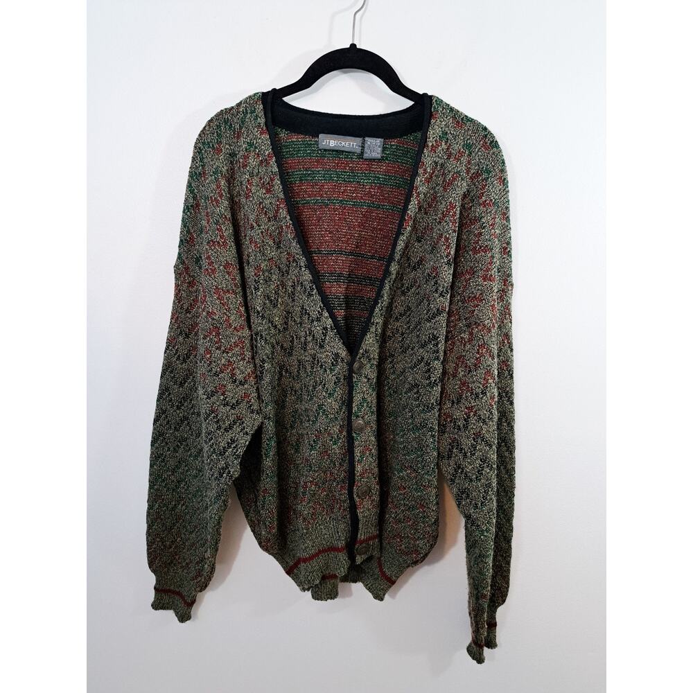 J.T Beckett Men's Black Marled Cardigan Sweater In Size XL Vintage
